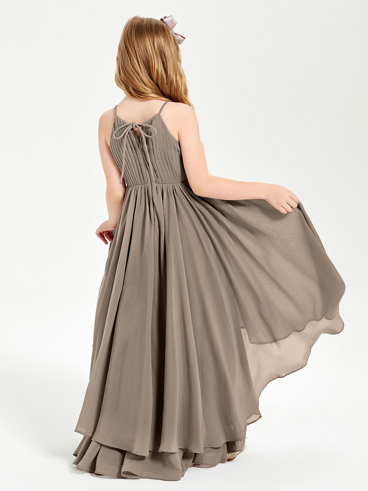 Asymmetrical Chiffon Junior Bridesmaid Dresses Taupe